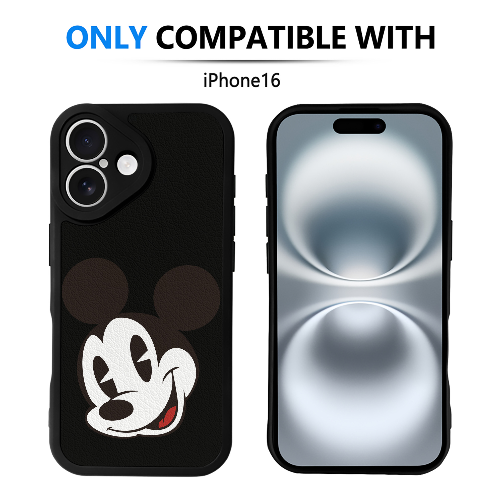 （画像用） ミッキーマウス Mickey Mouse 【iPhone 16シリーズ対応】シリコンスマホケース（レザー調） 材質：シリコン